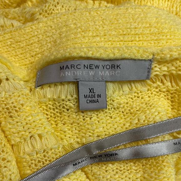 NEW Andrew Marc New York Yellow Short Sleeve Cotton Blend Woven Sweater Size XL - Picture 3 of 7